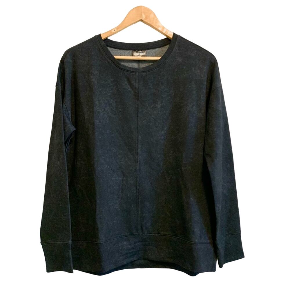 32 Degrees Heat Black Velvety Long Sleeve Pullover Crew Neck Sweatshirt